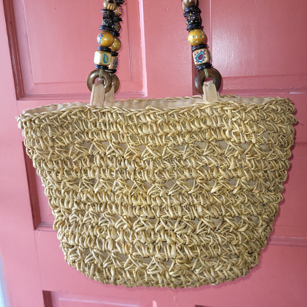 Woven Summer Bag with Wooden Beaded Strap